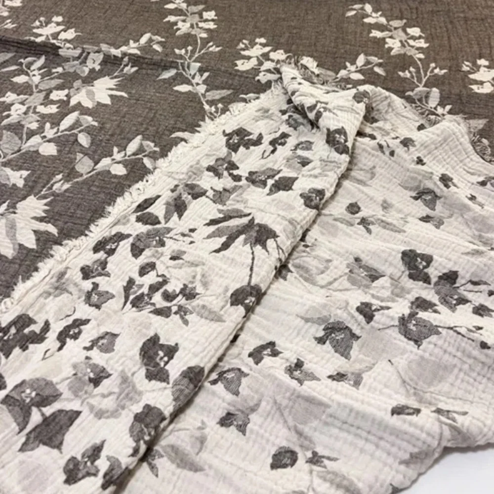 Earth Brown Taupe Floral Quilt Bedspread Dark Taupe Ecru Cream Loom Weave QUEEN